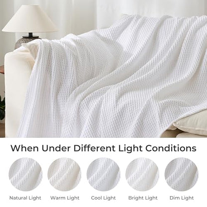 Lightweight Cotton Waffle Blanket Queen Size, Modern Two-Tone Check Pattern, Soft & Breathable for Bed, Couch, Sofa, All Seasons –Bright White, 90"x90" - color: Bright White, size: Queen