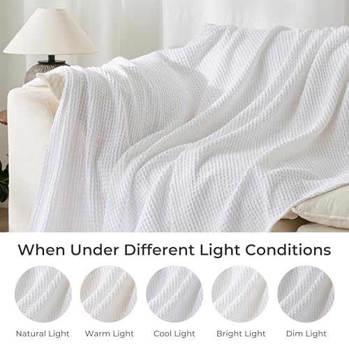 Lightweight Cotton Waffle Throw Blanket, Modern Two-Tone Check Pattern, Soft & Breathable for Bed, Couch, Sofa, All Seasons –Bright White, 50"x60" - color: Bright White, size: Throw