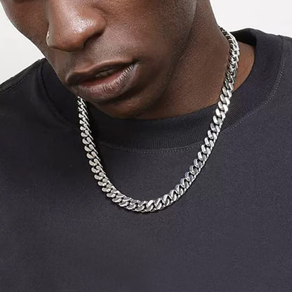 ChainsHouse Stainless Steel Mens Cuban Link Chain, Black/ 18K Gold Plated Miami Cuban Chain Necklace, 5mm/7mm/9mm/12mm/14mm Width, No Tarnish& Durable Hip Hop Mens Jewelry, 18"-30", Send Gift Box - color: a. 9mm width-steel, size: 22 inches