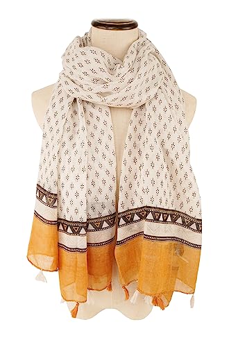 YOUR SMILE Large Boho Scarf for Women Lightweight Floral Printed Scarves Fall Winter Fashion Fringed Shawl wraps - color: 21 White/Khaki Boho