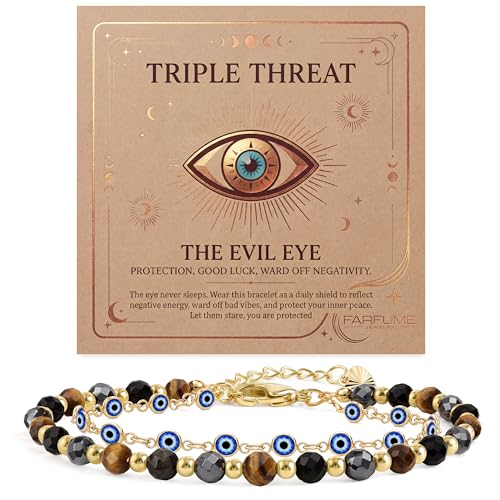 Farfume Crystal Bracelet Beaded Bracelets 4mm Natural Stone Beads Gemstone Handmade Jewelry Gift for Women - color: Evil Eye-Protection & Good Luck