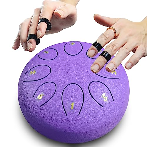 Steel Tongue Drum 6 Inch 8 Notes, Rain Drum Style Calming Percussion Instrument for Relaxation & Meditation, Musical Gift for Adults & Beginners(Lavende) - color: Lavende