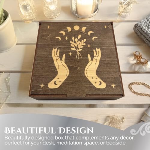 Positive Affirmations Box | Moon Phase Themed Engraved Wood Box with 72 Positive Affirmation Heart Cutouts | Daily Motivational Gift for Women - style: Moon Phases & Affirmations