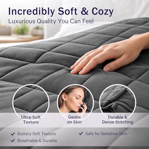 Weighted Blanket for Adults 20lbs, 48"x72", Twin Full Size Cooling Heavy Throw Blanket for 180-220lbs, Microfiber Soft Thick Big Blankets Weighted Comforter Breathable Gifts for Sleeping, Grey