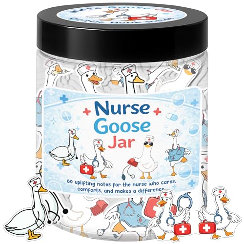 Positive Goose Nurse Jar, 60 Funny Affirmation Cards for Nurse Appreciation Gifts, Cute Nurse Gift for Women, Nursing Students Graduation Gifts, RN LPN CNA MA Medical Worker Teacher Doctor - color: Positive Goose Nurse