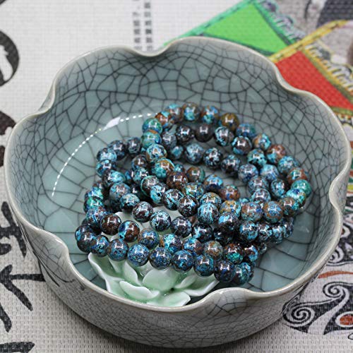 Keleny Gem Semi Precious Gemstones 8mm Round Beads Crystal Stretch Bracelets 7 Inch Unisex - color: Brown Blue Chrysocolla Jasper