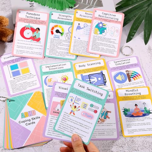 25 Pcs ADHD Coping Skills Cards Emotional Regulation Tool Time Management Therapy Stress Relief Calm Down Corner Supplies Focus Training ADHD Tools for Adults Teens - style: ADHD