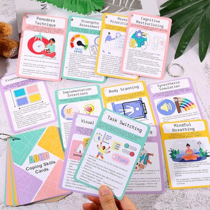 25 Pcs ADHD Coping Skills Cards Emotional Regulation Tool Time Management Therapy Stress Relief Calm Down Corner Supplies Focus Training ADHD Tools for Adults Teens - style: ADHD