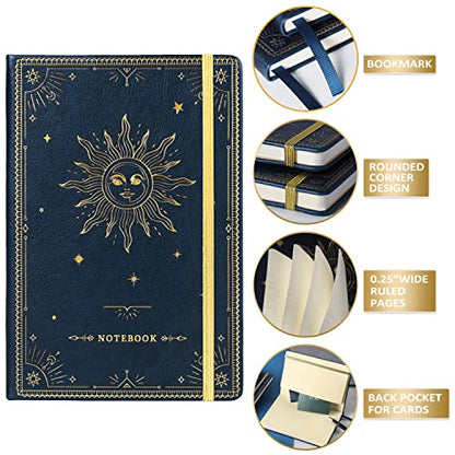 Artfan Ruled Notebook/Journal – Premium Thick Paper Faux Leather Classic Writing Notebook with Pocket + Page Dividers Gifts, Banded, Large, 144 Pages, Hard Cover, Lined (5.8''x 8.4'') - Blue - color: BLUE