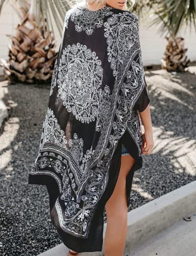 Kimonos for Women Swimsuit Coverups Beach Cover Up Swimwear Cardigan Summer - color: A1 Gray Print