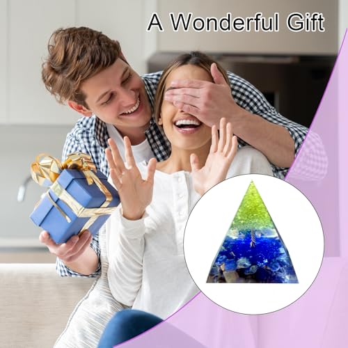 Tree of Life Orgone Pyramid,Natural Blue Veins Stone&Peridot Orgonite Healing Crystals Pyramid,Crystal Stone Positive Reiki Energy Generator Collection Wealth Lucky Meditation Tool(6cm) - color: Blue
