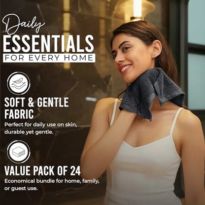 RIVERSIDE Pack of 24 Wash Cloths for Showering, 12 x 12 Inches, Super Soft & Absorbent, 100% Cotton Washcloths Premium Quality Flannel Face Cloths for Bathroom, Gym, Spa (Dark Gray, 24 Pack) - color: Dark Gray