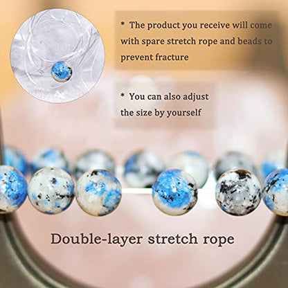 8mm Natural Gemstone Stretch Bracelet, Handmade Unisex Crystal Bracelets for Meditation, Yoga, Spiritual Healing & Positive Energy - color: K2 Azurite