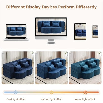 2-in-1 Folding Sofa Bed with Pillow, No Assembly Futon Twin Size Sofa Bed, Breathable Velvet Convertible Couch Bed for Living Room and Guest Room, 78.7 Inch, Blue - color: Blue-78.7", size: 2 seat