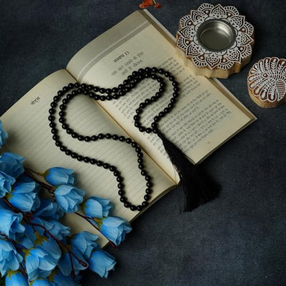 Black Tourmaline 108 Beads Japa Mala Necklace & Bracelet | Natural Semi-Precious Gemstone Prayer Mala for Yoga, Meditation & Mindfulness