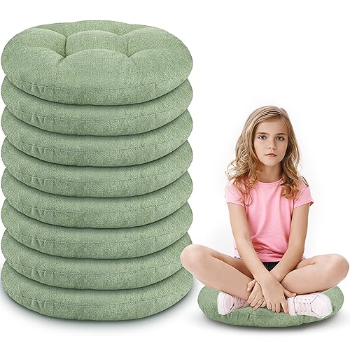 Fumete 8 Pcs 16 Inch Round Floor Cushions for Kids and Toddlers, Flexible Seating Classroom Furniture Floor Pillow for Home, Daycare, Preschool, Yoga and Meditation (Green) - color: Green