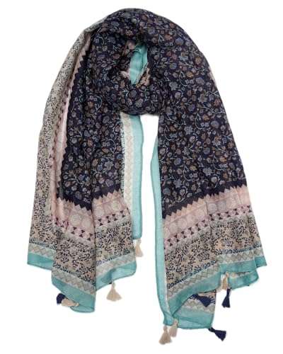YOUR SMILE Large Boho Scarf for Women Lightweight Floral Printed Scarves Fall Winter Fashion Fringed Shawl wraps - color: 37