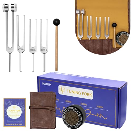 Tuning Fork Set – 128Hz 432Hz 512Hz 528Hz Weighted & Unweighted Frequency Tools with Activator, Mallet & Vegan Pouch – for Yoga, Meditation, Chakra, Ideal as a Gift