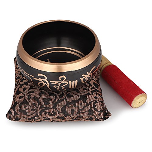 Tibetan Singing Bowl - 4 inch, Black Singing Bowl Set with Beater and Singing Bowl Cushion for Meditation and Yoga