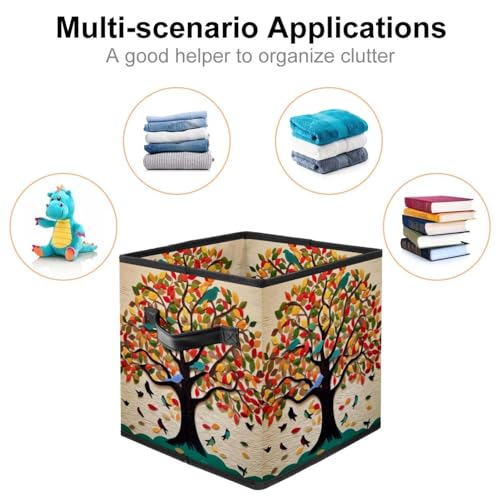 Storage Bags,Clothes Storage Bins Foldable with Handle,1-Pc,Art Painting Tree Fruit Leaves
