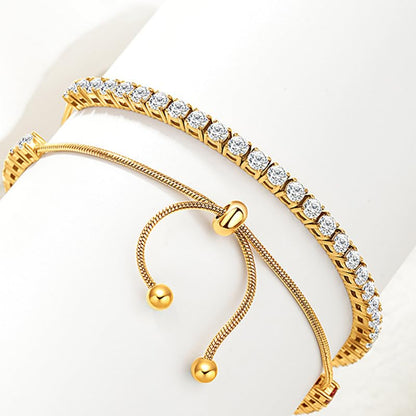 3/4mm Moissanite Tennis Bracelet Adjustable Simulated Diamond Chain 18K Gold Plated 316L Stainless Steel Bracelets Jewelry Gifts for Women Men Wife Mother - color: Gold, size: 3MM Moissanite