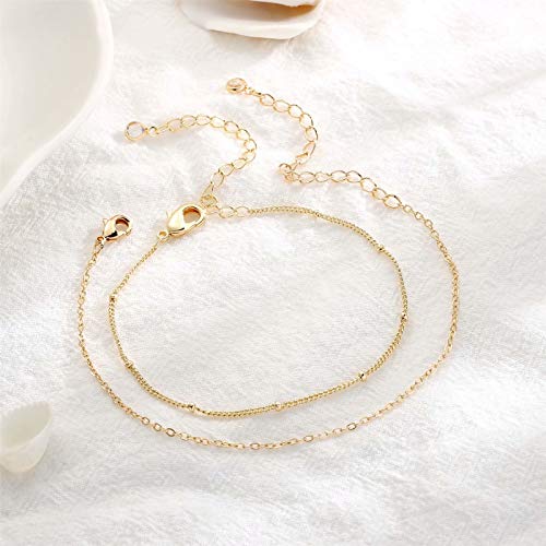Dainty Gold Bracelets for Women, 14K Gold Plated Adjustable Layered Beads Bracelet Cute Evil Eye Oval Chain Pearl Bar Turtle Gold Bracelets for Women Jewelry