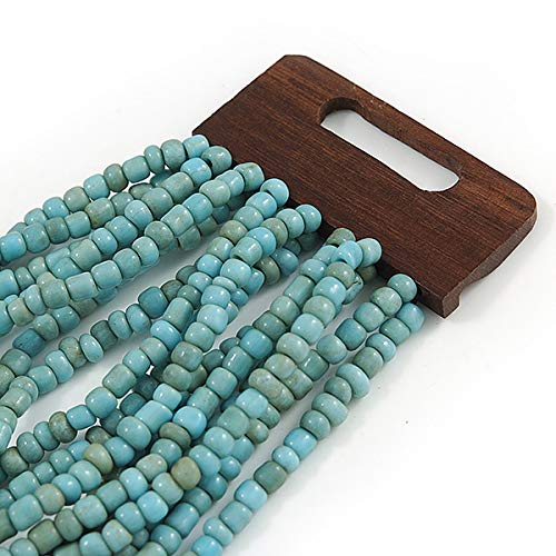 Avalaya Dusty Light Blue Glass Bead Multistrand Flex Bracelet With Wooden Closure - 19cm L