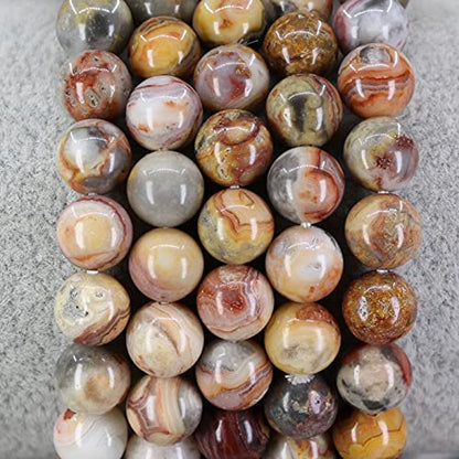 Keleny Gem Semi Precious Gemstones 8mm Natural Quartzite Stone Round Beads Rock Crystal Jasper Stretch Bracelet 7 Inch Unisex - color: Red Crazy Agate