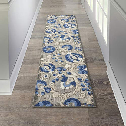 Nourison Home Aloha Natural Blue 2' x 6' Area Rug - Easy Clean, Non Shedding, Bed Room, Living Room, Dining Room, Kitchen (6' Runner) - color: Natural Blue, size: 2' x 6' (Runner)