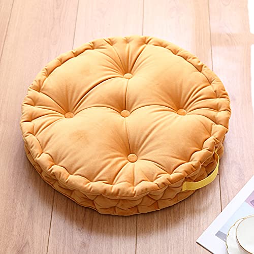 Tufted Velvet Floor Cushion, Round Thick Seating Cushion with Carrying Handle, Patio Meditation Pillow Tatami Chair Pads, 20"x20"x3.9", Yellow - color: R-yellow