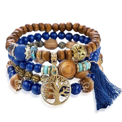 Stackable Stretch Bracelets for Women Tree of Life Bead Bracelet Boho Jewelry - color: 1-Tree-Deep Blue