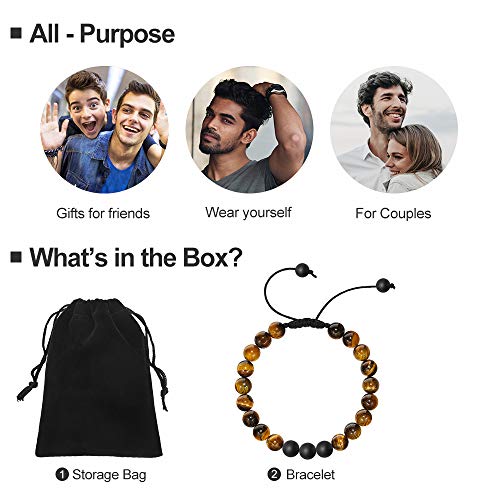 M MOOHAM Fathers Day Gift Mens Bracelet - Beaded Natural Stone 8mm Tiger Eye Matte Agate Lava Rock Bracelets for Men Teen Boys Grandpa Dad Birthday Gifts Jewelry - style: Tiger Eye Matte Agate Bracelet