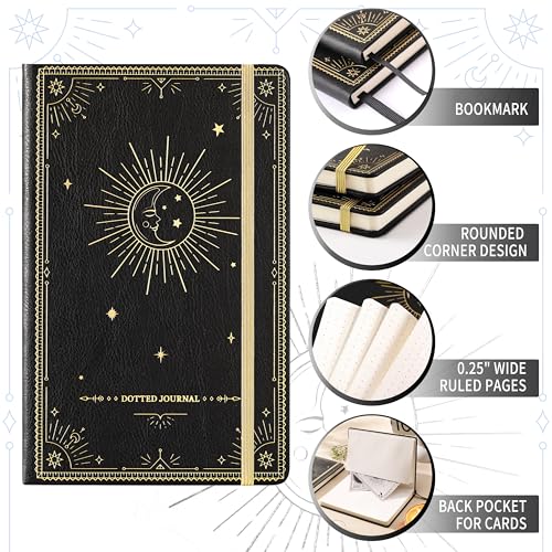 Artfan Dotted Journal/Notebook - Dot Grid Hard Cover Notebook, Premium Thick Paper with Fine Inner Pocket, Black Smooth Faux Leather, Pen Loop, 5.8''×8.4'' - Black - color: BLACK18