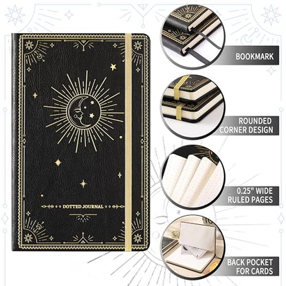 Artfan Dotted Journal/Notebook - Dot Grid Hard Cover Notebook, Premium Thick Paper with Fine Inner Pocket, Black Smooth Faux Leather, Pen Loop, 5.8''×8.4'' - Black - color: BLACK18