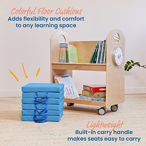 ECR4Kids SoftZone Floor Cushions, Square, Flexible Seating, French Blue, 6-Piece - color: French Blue