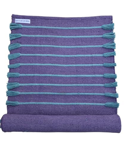 Jaipur Art & Rugs Cotton Yoga Rug - Eco-Friendly Hand-Woven Thick Mat (24”x72”x5mm) for Everyday Fitness at Home - Comfortable & Extra-Long - color: Purple-Blue