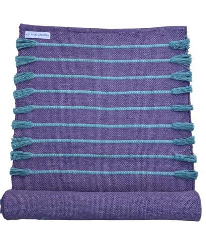 Jaipur Art & Rugs Cotton Yoga Rug - Eco-Friendly Hand-Woven Thick Mat (24”x72”x5mm) for Everyday Fitness at Home - Comfortable & Extra-Long - color: Purple-Blue