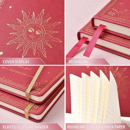 Artfan Ruled Notebook/Journal – Premium Thick Paper Faux Leather Classic Writing Notebook with Pocket + Page Dividers Gifts, Banded, Large, 144 Pages, Hard Cover, Lined (5.8 x 8.4) - Red - color: RED13