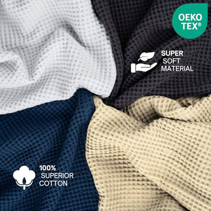Waffle Blanket Queen Size Bed, 100% Cotton Soft Lightweight Breathable Summer Blanket, Waffle Weave Queen Size Bed Blanket: Blue (90"x90") - color: Blue, size: Queen (90" x 90")