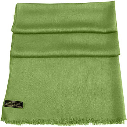 CJ Apparel Solid Color Fringe Design Fringe Shawl Scarf Wrap Stole Throw Head Wrap Pashmina Gift Hand Made in Nepal New - color: Green Fc1052