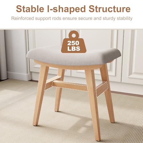 Wooden Vanity Stool, Makeup Small Bench Seat Solid Wood with Upholstery Saddle Seat Stools Concave Ergonomic Chair Easy to Install for Bedroom Wooden Vanity Chair, Wooden Stool 16" log Color