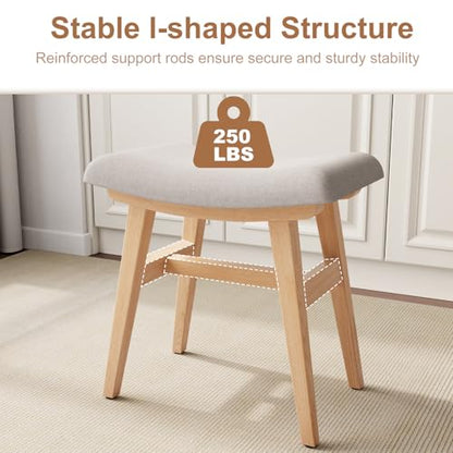 Wooden Vanity Stool, Makeup Small Bench Seat Solid Wood with Upholstery Saddle Seat Stools Concave Ergonomic Chair Easy to Install for Bedroom Wooden Vanity Chair, Wooden Stool 16" log Color