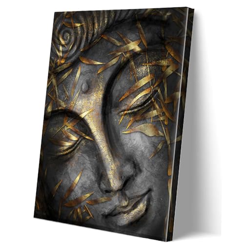 Closed Eyes Abstract Buddha Wall Art Canvas Painting Religious Picture Modern Meditation Art Buddha Artwork for Living Room Yoga Room Hindu Wall Decor Framed Zen Wall Art 12x16in/30x40cm
