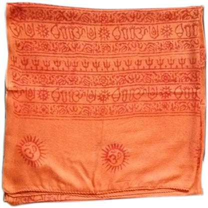 KVR Hindu Pooja Religious Cotton Indian prayer scarf with OM Krishna Ganesha Shiva Nataraja yoga spiritual auspicious prints - color: Orange-krishna-1