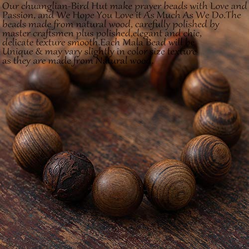 chuanglian-Bird Hut Handmade Unisex 12 Beads Natural Bubinga Wood Prayer Beads Link Wrist Meditation Star Ring Circumstellar Decompression Bracelet Rosary Mala Necklace Chain for Men Women