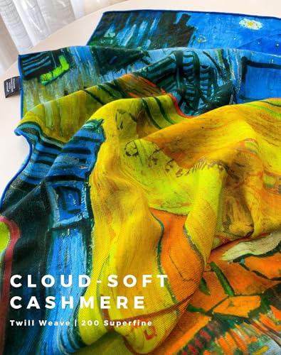 PoeticEHome Cashmere Scarf Wrap 36"x36" - Featherlight & Wrinkle-Free Artistic Square Shawl for Travel & Office, Gift Ready - color: Terrace of a Café at Night - 36"
