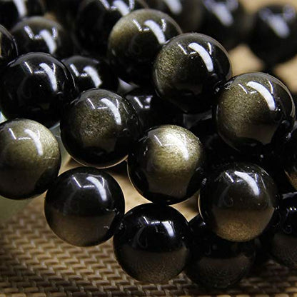 Angelstones Handmade Natural Healing Gemstone 6mm Round Beads Stretch Crystal Bracelet 7 Inch Unisex - color: Golden Obsidian