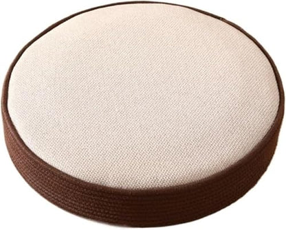 Meditation Floor Cushion, Seat Cushion Straw Futon Cushion Household Circular Breathable Linen Yoga Pillow Cotton Thread Woven 10cm Thick Meditation Pillow(Beige)