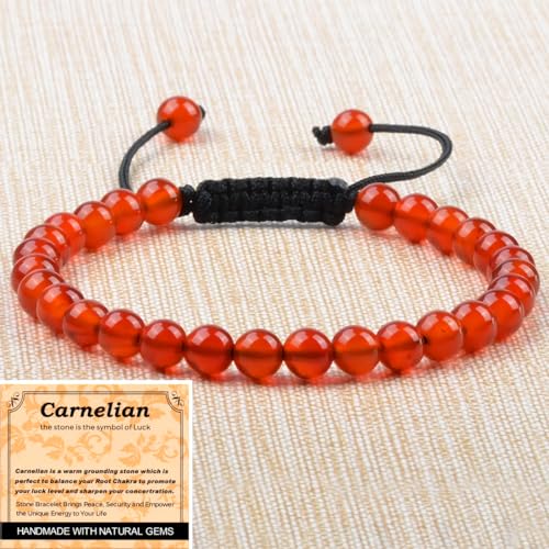 MASSIVE BEADS Handmade Yoga Natural Stone Crystal Healing Power Energy Gifts for Unisex Adult Bracelet Macrame Adjustable - color: Carnelian(Luck), size: 6mm