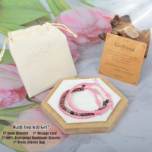 QOGIR Handmade Healing Bracelet,6mm Natural Gem Stone Bracelet rope bracelet - color: Black Rhodonite(To Girlfriend), size: 6mm
